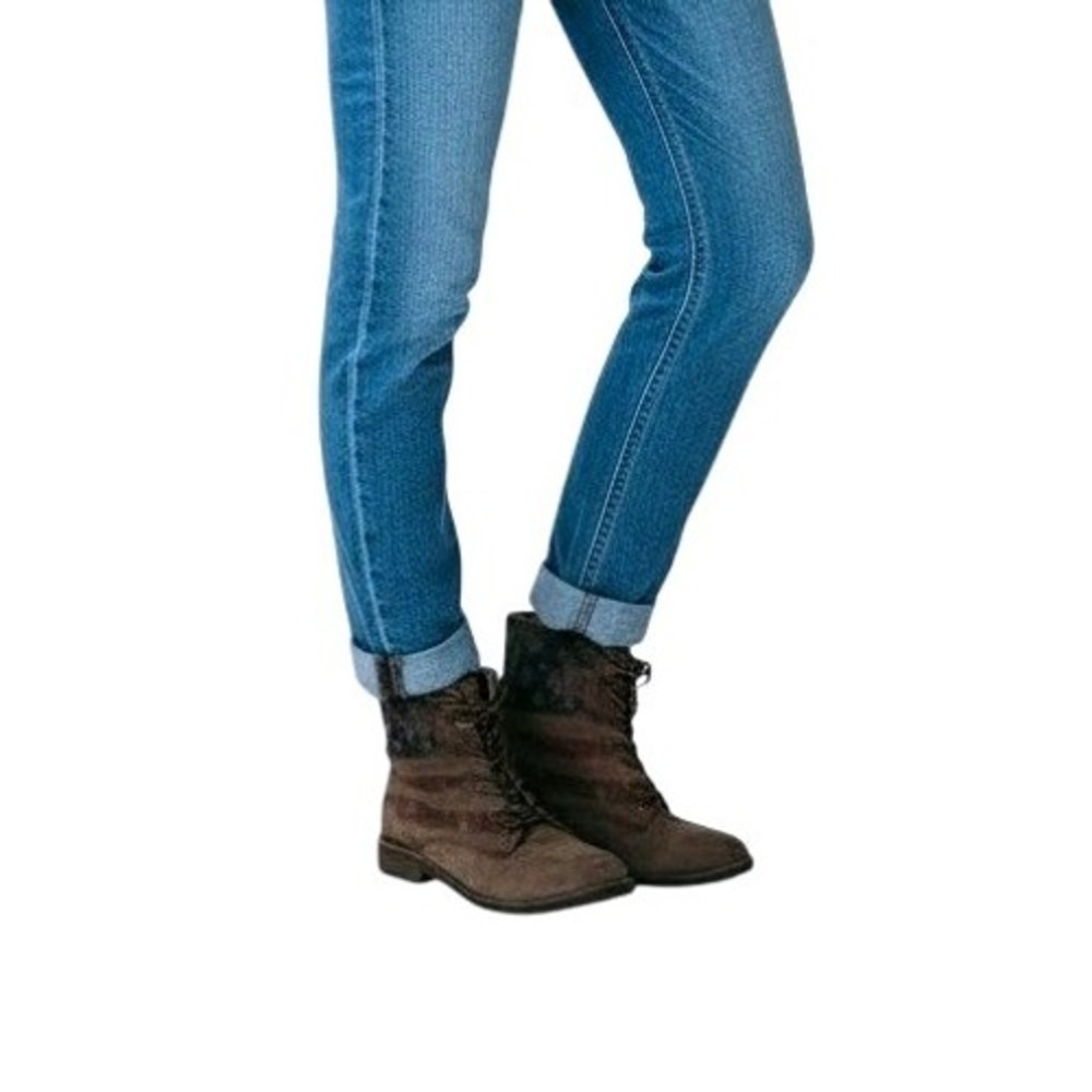 Rock Candy Womens Boots Lace Up Distressed‎ American Flag Print Combat Boots 9